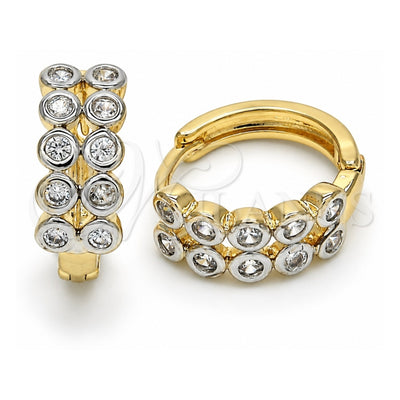Oro Laminado Huggie Hoop, Gold Filled Style with White Cubic Zirconia, Polished, Two Tone, 02.210.0110.15