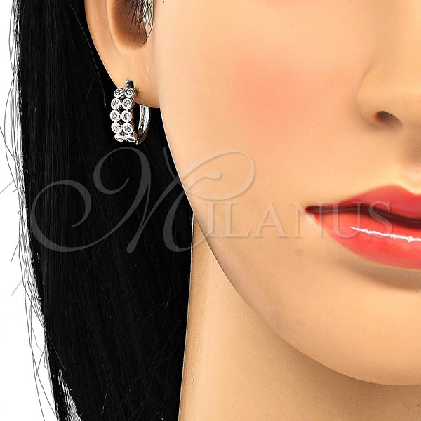 White Gold Filled Hoop Earrings — Huggie Hoop with White Cubic Zirconia Polished 02. — alternate product view — SKU 120548 | Oro Laminado Blanco aretes de aro — Huggie Hoop with blanco Cubic Zirconia pulido 02. — SKU 120548