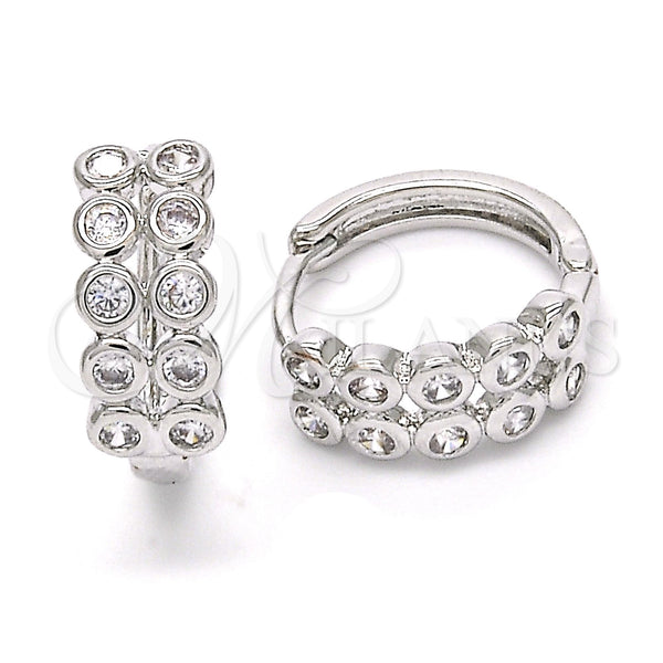 White Gold Filled Hoop Earrings — Huggie Hoop with White Cubic Zirconia Polished 02. — main product view — SKU 120548 | Oro Laminado Blanco aretes de aro — Huggie Hoop with blanco Cubic Zirconia pulido 02. — SKU 120548