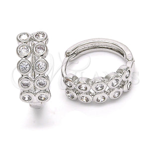 White Gold Filled Hoop Earrings — Huggie Hoop with White Cubic Zirconia Polished 02. — main product view — SKU 120548 | Oro Laminado Blanco aretes de aro — Huggie Hoop with blanco Cubic Zirconia pulido 02. — SKU 120548