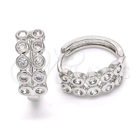 Rhodium Gold Filled Huggie Hoop, with White Cubic Zirconia, Polished, Rhodium Finish, 02.210.0110.1.15