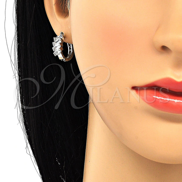 White Gold Filled Hoop Earrings — Huggie Hoop with White Cubic Zirconia Polished 02. — alternate product view — SKU 120551 | Oro Laminado Blanco aretes de aro — Huggie Hoop with blanco Cubic Zirconia pulido 02. — SKU 120551