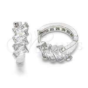 White Gold Filled Hoop Earrings — Huggie Hoop with White Cubic Zirconia Polished 02. — main product view — SKU 120551 | Oro Laminado Blanco aretes de aro — Huggie Hoop with blanco Cubic Zirconia pulido 02. — SKU 120551
