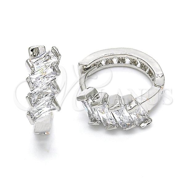 White Gold Filled Hoop Earrings — Huggie Hoop with White Cubic Zirconia Polished 02. — main product view — SKU 120551 | Oro Laminado Blanco aretes de aro — Huggie Hoop with blanco Cubic Zirconia pulido 02. — SKU 120551