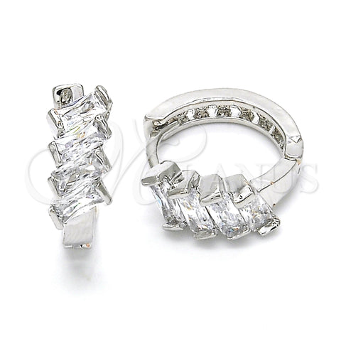 Rhodium Gold Filled Huggie Hoop, with White Cubic Zirconia, Polished, Rhodium Finish, 02.210.0031.1.15
