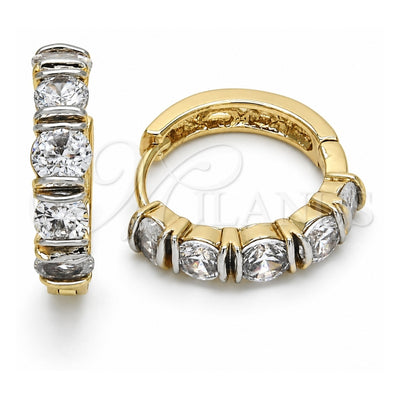 Oro Laminado Huggie Hoop, Gold Filled Style with White Cubic Zirconia, Polished, Two Tone, 02.210.0054.4.20