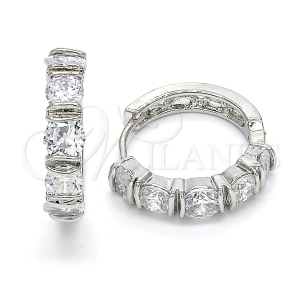 Rhodium Gold Filled Huggie Hoop, with White Cubic Zirconia, Polished, Rhodium Finish, 02.210.0054.5.20