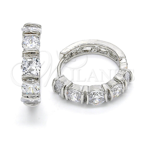 Rhodium Gold Filled Huggie Hoop, with White Cubic Zirconia, Polished, Rhodium Finish, 02.210.0054.5.20