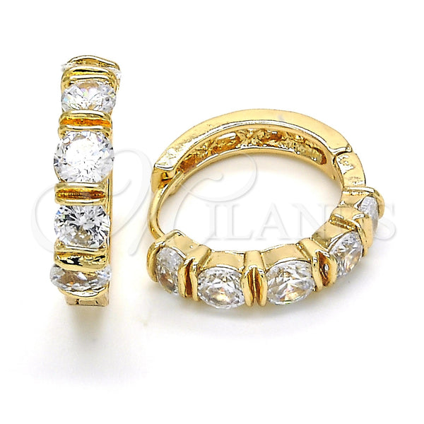 Gold Filled Hoop Earrings — Huggie Hoop with White Cubic Zirconia Polished 02. — main product view — SKU 120554 | Oro Laminado aretes de aro — Huggie Hoop with blanco Cubic Zirconia pulido 02. — SKU 120554