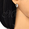 Oro Laminado Huggie Hoop, Gold Filled Style Baguette Design, with White Cubic Zirconia, Polished, Two Tone, 02.210.0070.3.15