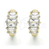 Oro Laminado Huggie Hoop, Gold Filled Style Baguette Design, with White Cubic Zirconia, Polished, Two Tone, 02.210.0070.3.15