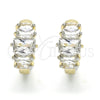 Oro Laminado Huggie Hoop, Gold Filled Style Baguette Design, with White Cubic Zirconia, Polished, Two Tone, 02.210.0070.3.15