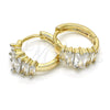 Oro Laminado Huggie Hoop, Gold Filled Style Baguette Design, with White Cubic Zirconia, Polished, Two Tone, 02.210.0070.3.15