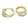 Oro Laminado Huggie Hoop, Gold Filled Style Baguette Design, with White Cubic Zirconia, Polished, Two Tone, 02.210.0070.3.15
