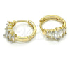 Oro Laminado Huggie Hoop, Gold Filled Style Baguette Design, with White Cubic Zirconia, Polished, Two Tone, 02.210.0070.3.15