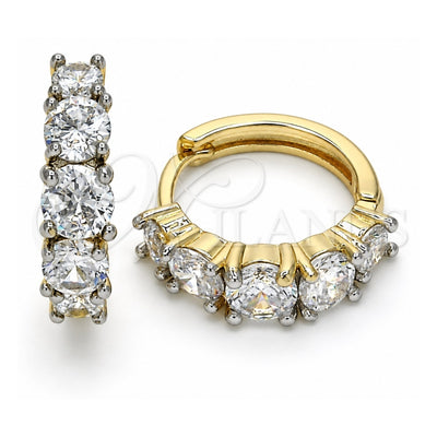 Oro Laminado Huggie Hoop, Gold Filled Style with White Cubic Zirconia, Polished, Two Tone, 02.210.0030.9.15