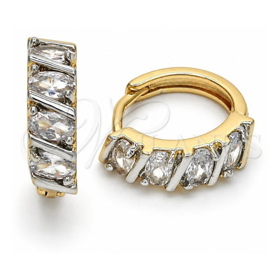 Oro Laminado Huggie Hoop, Gold Filled Style with White Cubic Zirconia, Polished, Two Tone, 02.210.0025.2.15