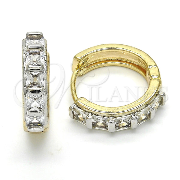 Gold Filled Hoop Earrings — Huggie Hoop with White Cubic Zirconia Polished Two — main product view — SKU 120562 | Oro Laminado aretes de aro — Huggie Hoop with blanco Cubic Zirconia pulido Two — SKU 120562