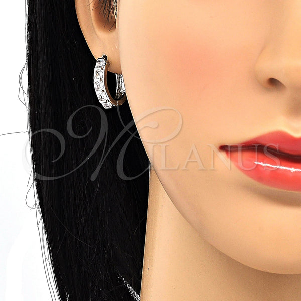 White Gold Filled Hoop Earrings — Huggie Hoop with White Cubic Zirconia Polished 02. — alternate product view — SKU 120563 | Oro Laminado Blanco aretes de aro — Huggie Hoop with blanco Cubic Zirconia pulido 02. — SKU 120563