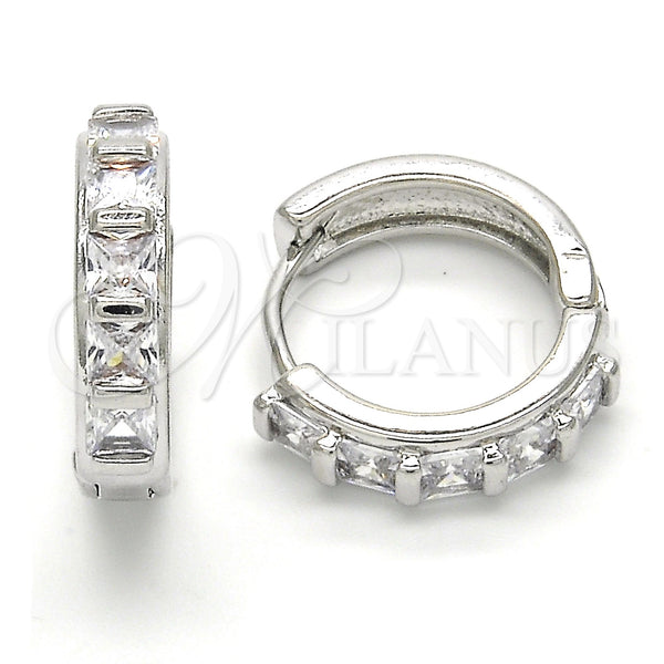 White Gold Filled Hoop Earrings — Huggie Hoop with White Cubic Zirconia Polished 02. — main product view — SKU 120563 | Oro Laminado Blanco aretes de aro — Huggie Hoop with blanco Cubic Zirconia pulido 02. — SKU 120563