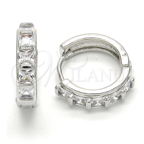 Rhodium Gold Filled Huggie Hoop, with White Cubic Zirconia, Polished, Rhodium Finish, 02.210.0053.3.20