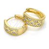 Oro Laminado Huggie Hoop, Gold Filled Style with White Cubic Zirconia and White Micro Pave, Polished, Golden Finish, 02.210.0056.3.15