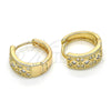 Oro Laminado Huggie Hoop, Gold Filled Style with White Cubic Zirconia and White Micro Pave, Polished, Golden Finish, 02.210.0056.3.15
