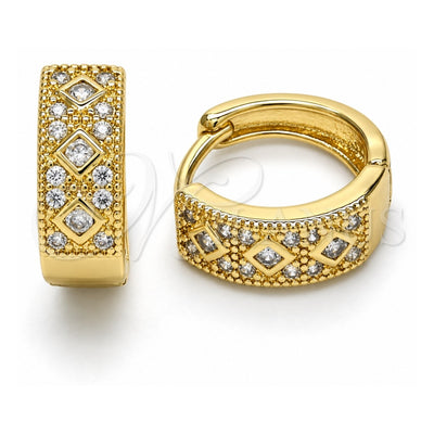 Oro Laminado Huggie Hoop, Gold Filled Style with White Cubic Zirconia and White Micro Pave, Polished, Golden Finish, 02.210.0056.3.15