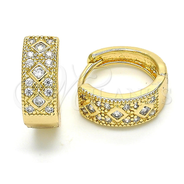 Gold Filled Hoop Earrings — Huggie Hoop with White Cubic Zirconia and White — main product view — SKU 120566 | Oro Laminado aretes de aro — Huggie Hoop with blanco Cubic Zirconia and blanco — SKU 120566