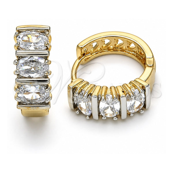 Oro Laminado Huggie Hoop, Gold Filled Style with White Cubic Zirconia, Polished, Two Tone, 02.210.0026.5.15
