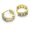 Oro Laminado Huggie Hoop, Gold Filled Style with White Cubic Zirconia, Polished, Two Tone, 02.210.0111.15