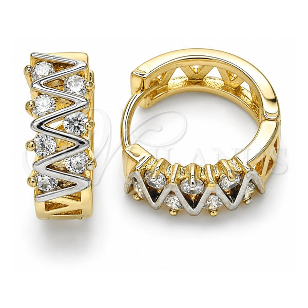Oro Laminado Huggie Hoop, Gold Filled Style with White Cubic Zirconia, Polished, Two Tone, 02.210.0111.15