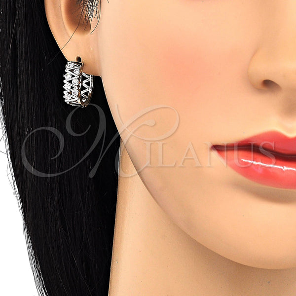 White Gold Filled Hoop Earrings — Huggie Hoop with White Cubic Zirconia Polished 02. — alternate product view — SKU 120570 | Oro Laminado Blanco aretes de aro — Huggie Hoop with blanco Cubic Zirconia pulido 02. — SKU 120570