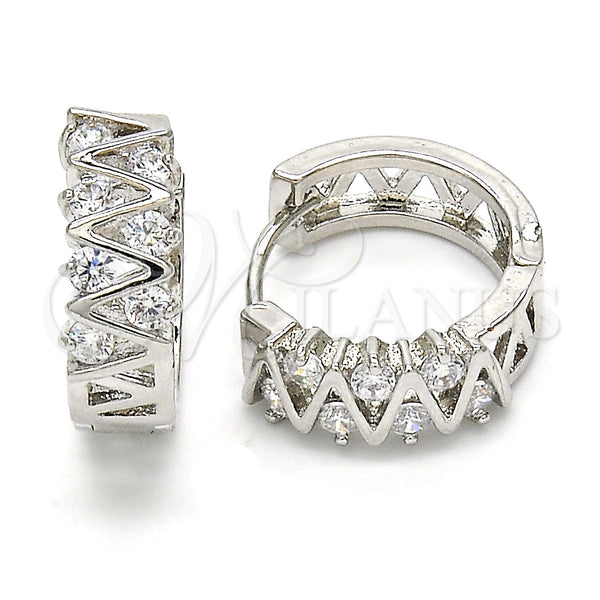White Gold Filled Hoop Earrings — Huggie Hoop with White Cubic Zirconia Polished 02. — main product view — SKU 120570 | Oro Laminado Blanco aretes de aro — Huggie Hoop with blanco Cubic Zirconia pulido 02. — SKU 120570