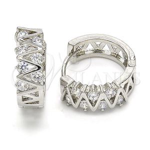 White Gold Filled Hoop Earrings — Huggie Hoop with White Cubic Zirconia Polished 02. — main product view — SKU 120570 | Oro Laminado Blanco aretes de aro — Huggie Hoop with blanco Cubic Zirconia pulido 02. — SKU 120570