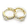 Oro Laminado Huggie Hoop, Gold Filled Style Baguette Design, with White Cubic Zirconia, Polished, Two Tone, 02.210.0085.2.15