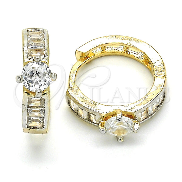 Gold Filled Hoop Earrings — Huggie Hoop Baguette Design with White Cubic Zirconia — main product view — SKU 120572 | Oro Laminado aretes de aro — Huggie Hoop Baguette diseño with blanco Cubic Zirconia — SKU 120572