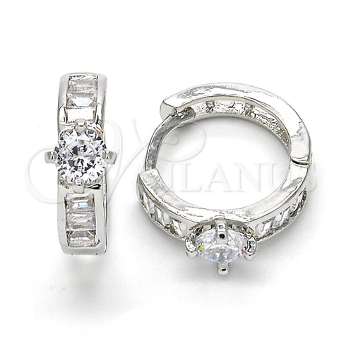 Rhodium Gold Filled Huggie Hoop, Baguette Design, with White Cubic Zirconia, Polished, Rhodium Finish, 02.210.0085.3.15