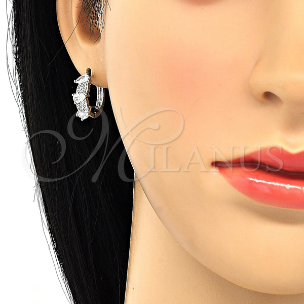 White Gold Filled Hoop Earrings — Huggie Hoop Teardrop Design with White Cubic Zirconia — alternate product view — SKU 120575 | Oro Laminado Blanco aretes de aro — Huggie Hoop Teardrop diseño with blanco Cubic Zirconia — SKU 120575