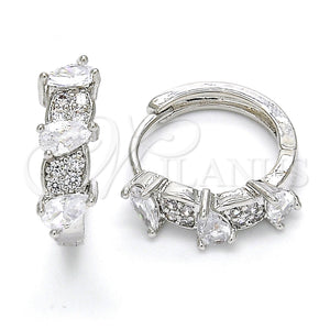 White Gold Filled Hoop Earrings — Huggie Hoop Teardrop Design with White Cubic Zirconia — main product view — SKU 120575 | Oro Laminado Blanco aretes de aro — Huggie Hoop Teardrop diseño with blanco Cubic Zirconia — SKU 120575