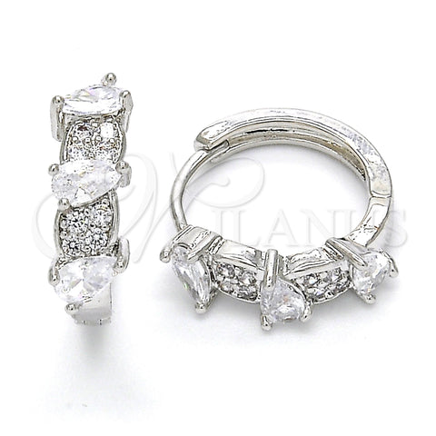 Rhodium Gold Filled Huggie Hoop, Teardrop Design, with White Cubic Zirconia, Polished, Rhodium Finish, 02.210.0112.1.15