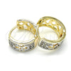 Oro Laminado Huggie Hoop, Gold Filled Style with White Cubic Zirconia, Polished, Two Tone, 02.210.0113.15
