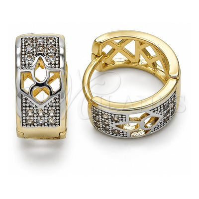 Oro Laminado Huggie Hoop, Gold Filled Style with White Cubic Zirconia, Polished, Two Tone, 02.210.0113.15
