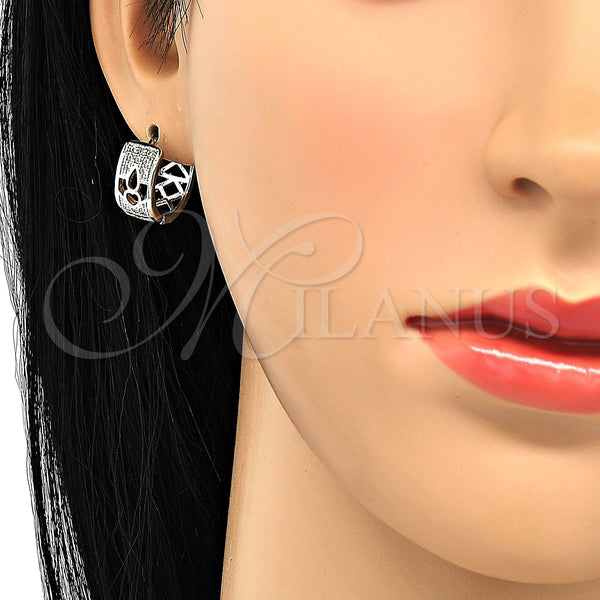 White Gold Filled Hoop Earrings — Huggie Hoop with White Cubic Zirconia Polished 02. — alternate product view — SKU 120578 | Oro Laminado Blanco aretes de aro — Huggie Hoop with blanco Cubic Zirconia pulido 02. — SKU 120578