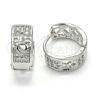 White Gold Filled Hoop Earrings — Huggie Hoop with White Cubic Zirconia Polished 02. — main product view — SKU 120578 | Oro Laminado Blanco aretes de aro — Huggie Hoop with blanco Cubic Zirconia pulido 02. — SKU 120578