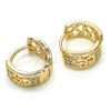 Oro Laminado Huggie Hoop, Gold Filled Style with White Cubic Zirconia, Polished, Golden Finish, 02.210.0113.2.15