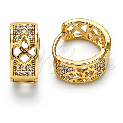Oro Laminado Huggie Hoop, Gold Filled Style with White Cubic Zirconia, Polished, Golden Finish, 02.210.0113.2.15