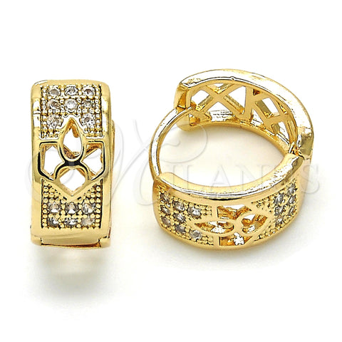 Oro Laminado Huggie Hoop, Gold Filled Style with White Cubic Zirconia, Polished, Golden Finish, 02.210.0113.2.15