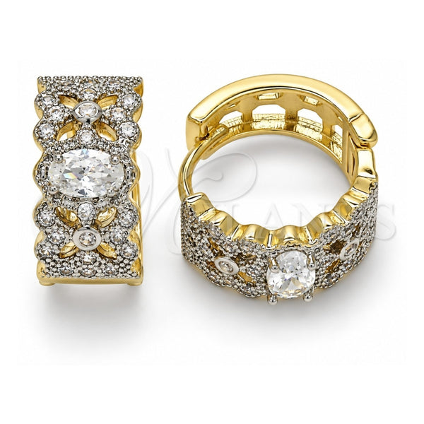 Oro Laminado Huggie Hoop, Gold Filled Style with White Cubic Zirconia, Polished, Two Tone, 02.210.0116.20