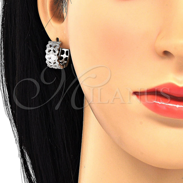 White Gold Filled Hoop Earrings — Huggie Hoop with White Cubic Zirconia Polished 02. — alternate product view — SKU 120587 | Oro Laminado Blanco aretes de aro — Huggie Hoop with blanco Cubic Zirconia pulido 02. — SKU 120587
